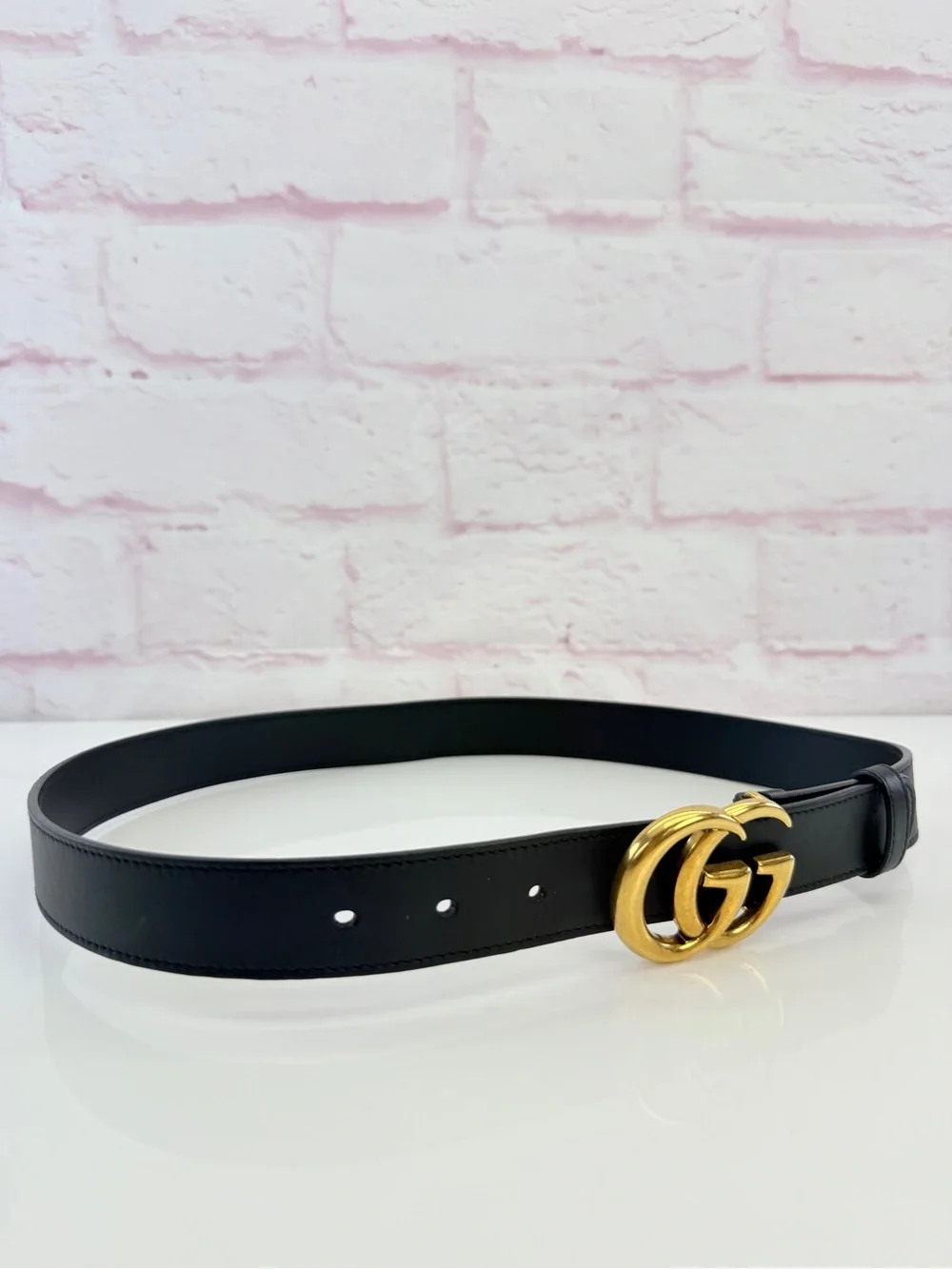 Gucci Slim Leather Marmont Gg Double Belt Black 80/32” 414516